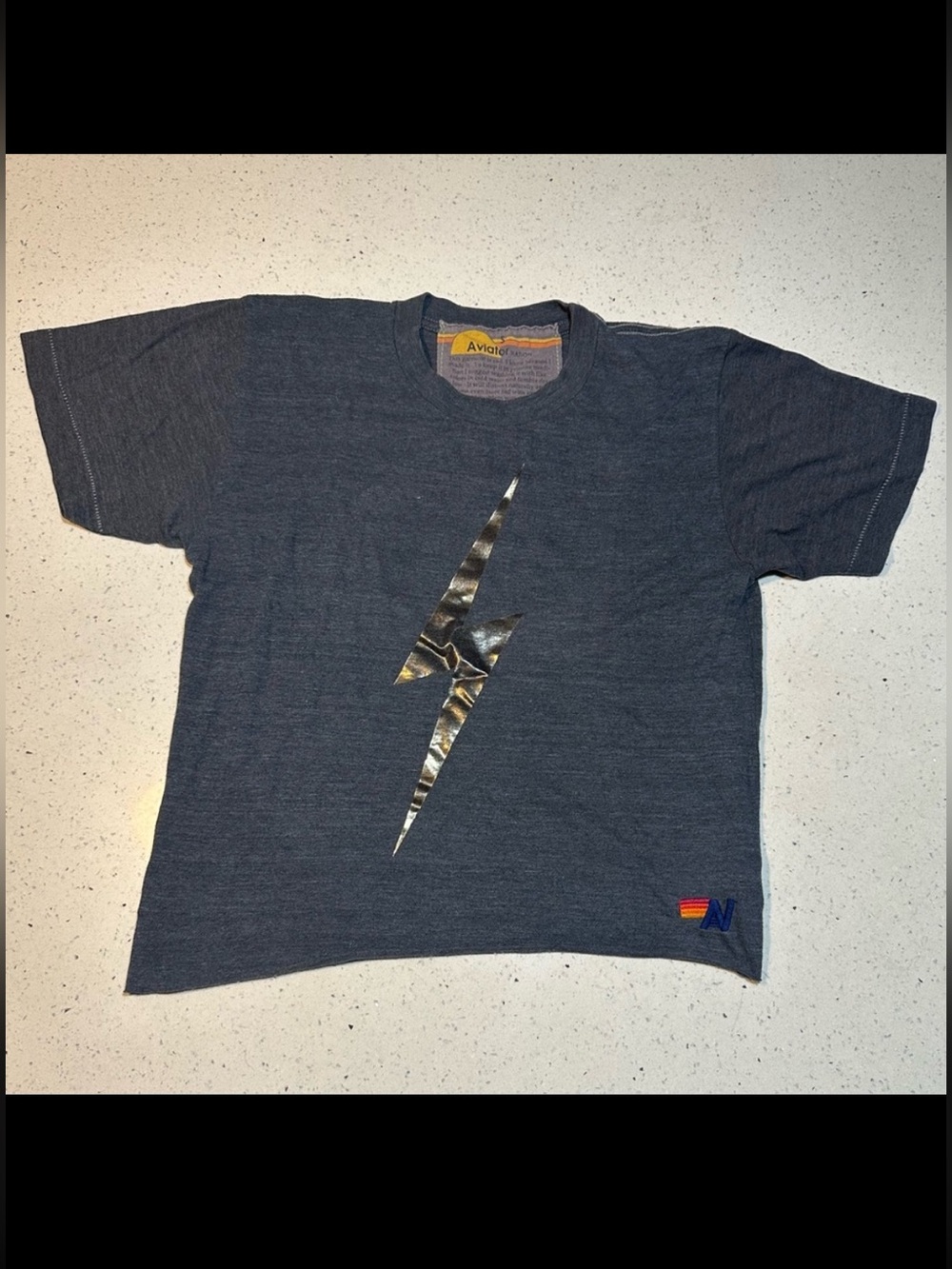 AVIATOR NATION BOLT BOYFRIEND TEE - CHARCOAL WITH GOLD BOLT / no longer avail